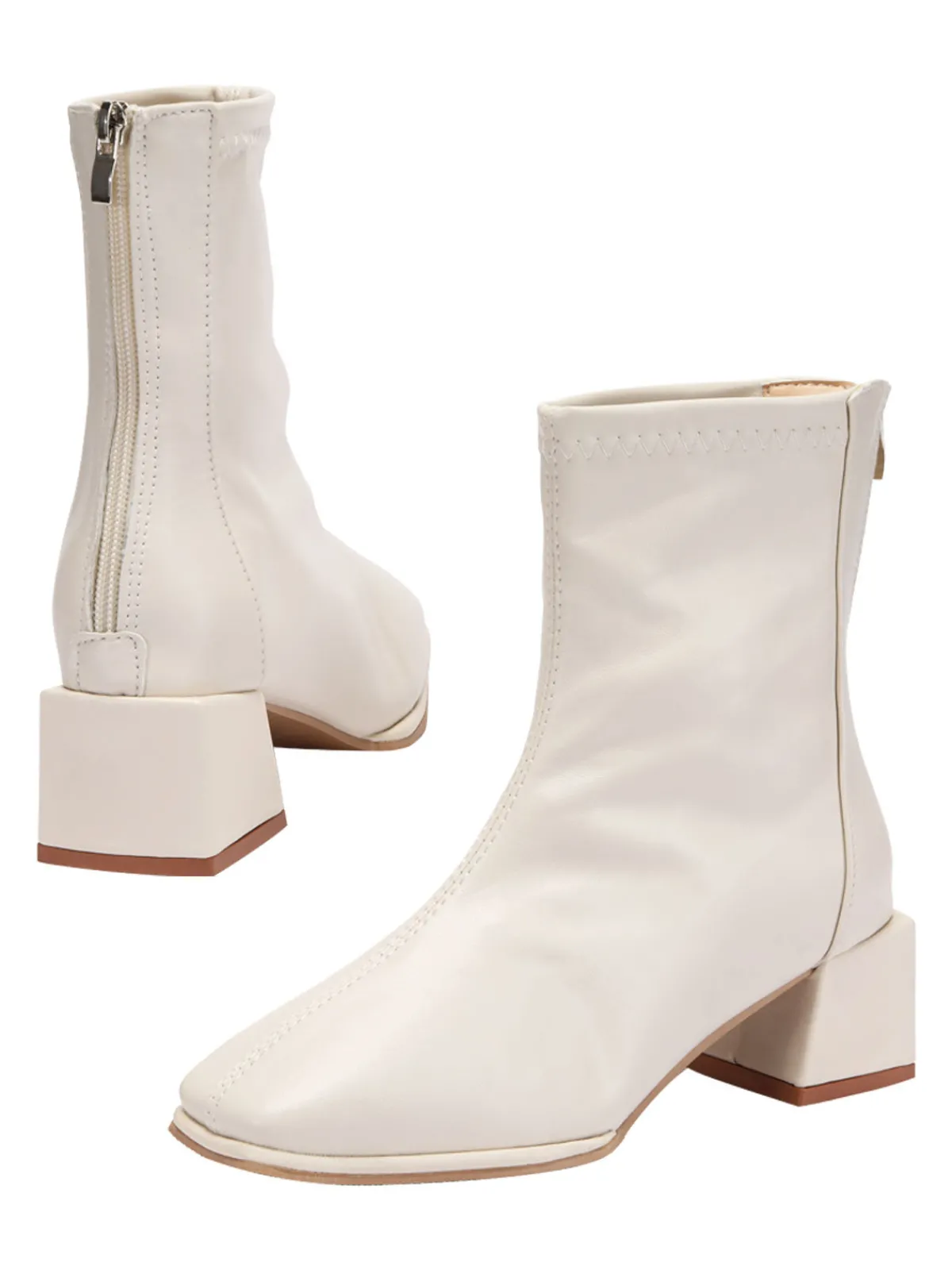 Outlet Retro Stage Vintage Leather Square Toe Heeled Boots White