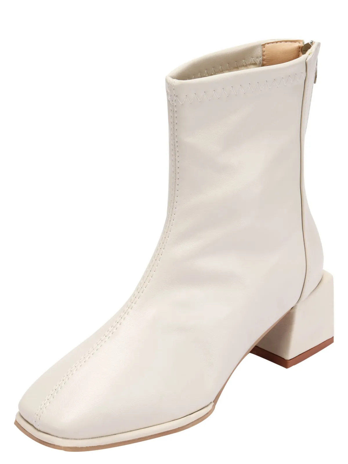 Outlet Retro Stage Vintage Leather Square Toe Heeled Boots White