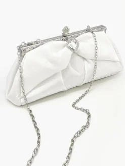 Clearance Retro Stage Vintage White Pleated Evening Clutch Bag