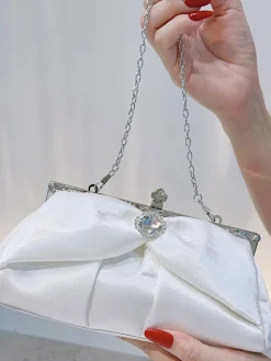 Clearance Retro Stage Vintage White Pleated Evening Clutch Bag