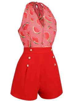 Online Retro Stage Watermelon 1950s Halter Patchwork Romper Red