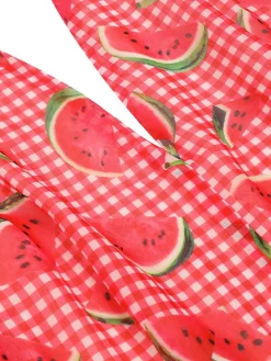 Online Retro Stage Watermelon 1950s Halter Patchwork Romper Red