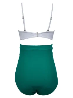 Hot Retro Stage White & 1950s High-Waist Ruched Bikini Set Green