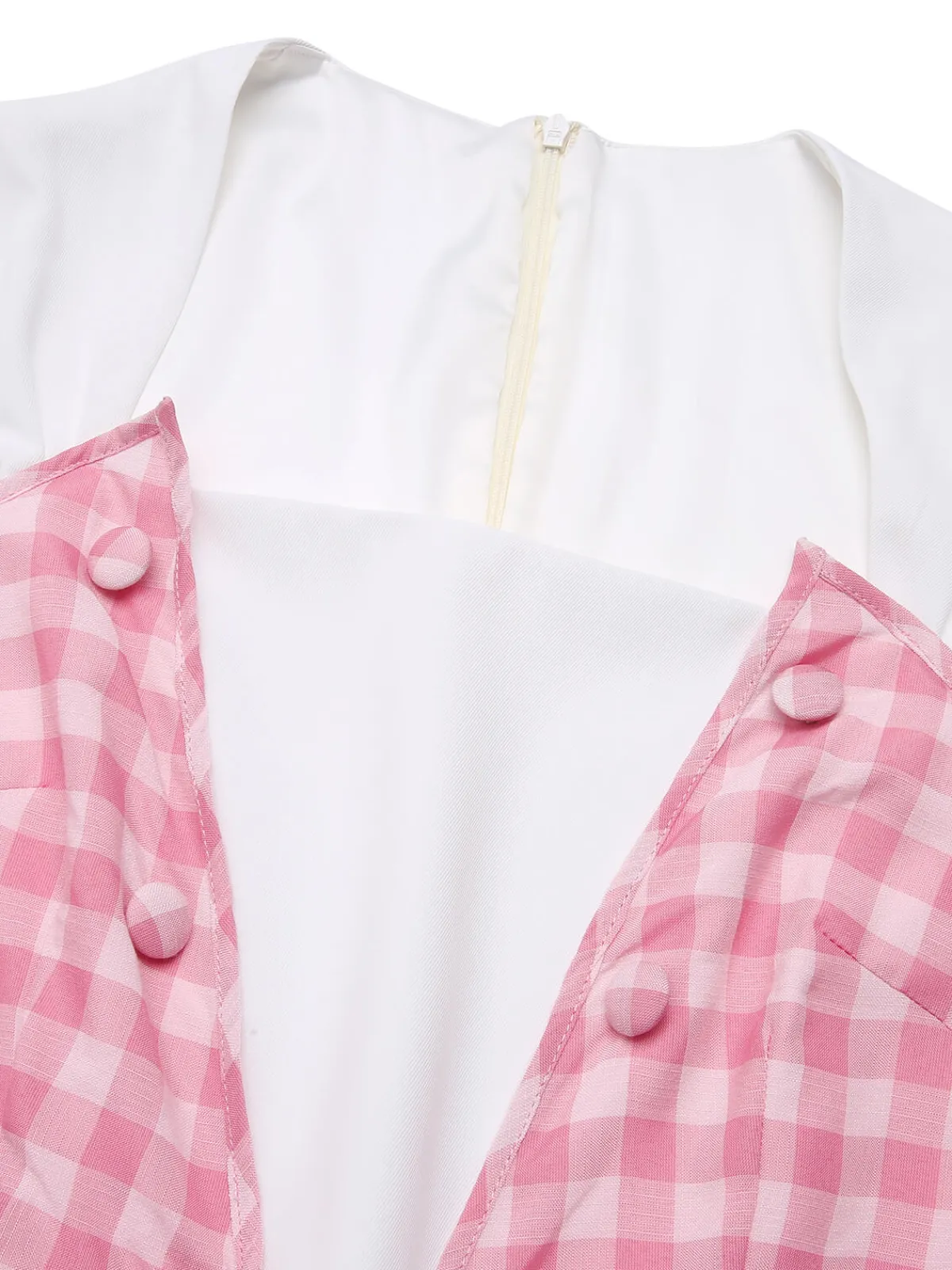 New Retro Stage 1950s Plaid Romper With Belt White & Pink