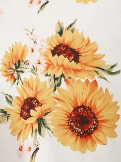 Clearance Retro Stage White & 1950s Sunflower Swing Dress Yellow