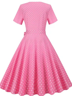 Fashion Retro Stage White Collar Polka Dot Swing Dress With Belt