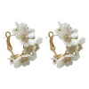 Online Retro Stage White 3D-Flower Pearl Earrings