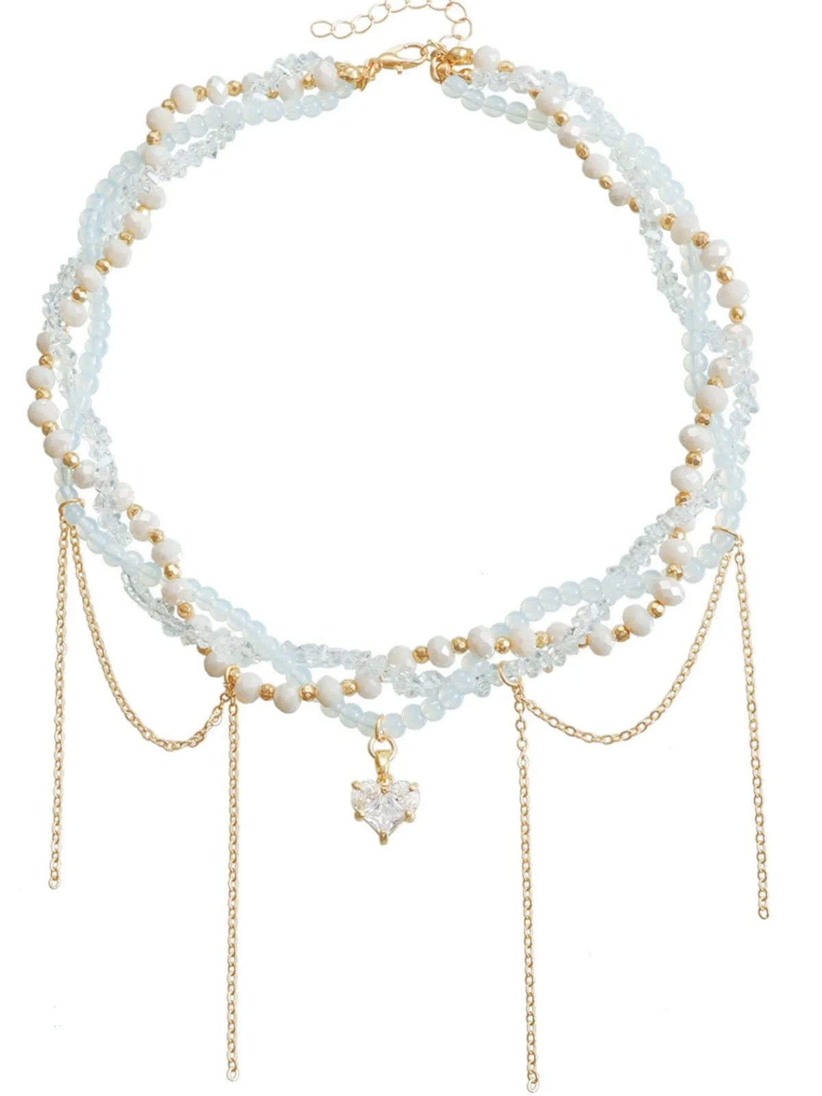 Sale Retro Stage White Heart Rhinestone Pendant Beaded Necklace