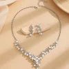 Hot Retro Stage White Pearl Rhinestone Leaves Necklace & Earring Set