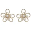Clearance Retro Stage White Retro Beading Flower Hollow Stud Earrings