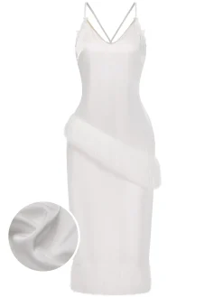 Outlet Retro Stage 1940s Back Straps Tassels Satin Nightdress White