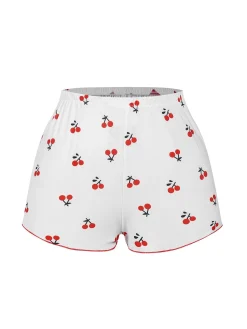 Fashion Retro Stage 1950s Cherry Navel Straps Pajamas White