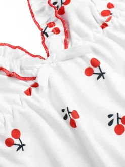 Fashion Retro Stage 1950s Cherry Navel Straps Pajamas White