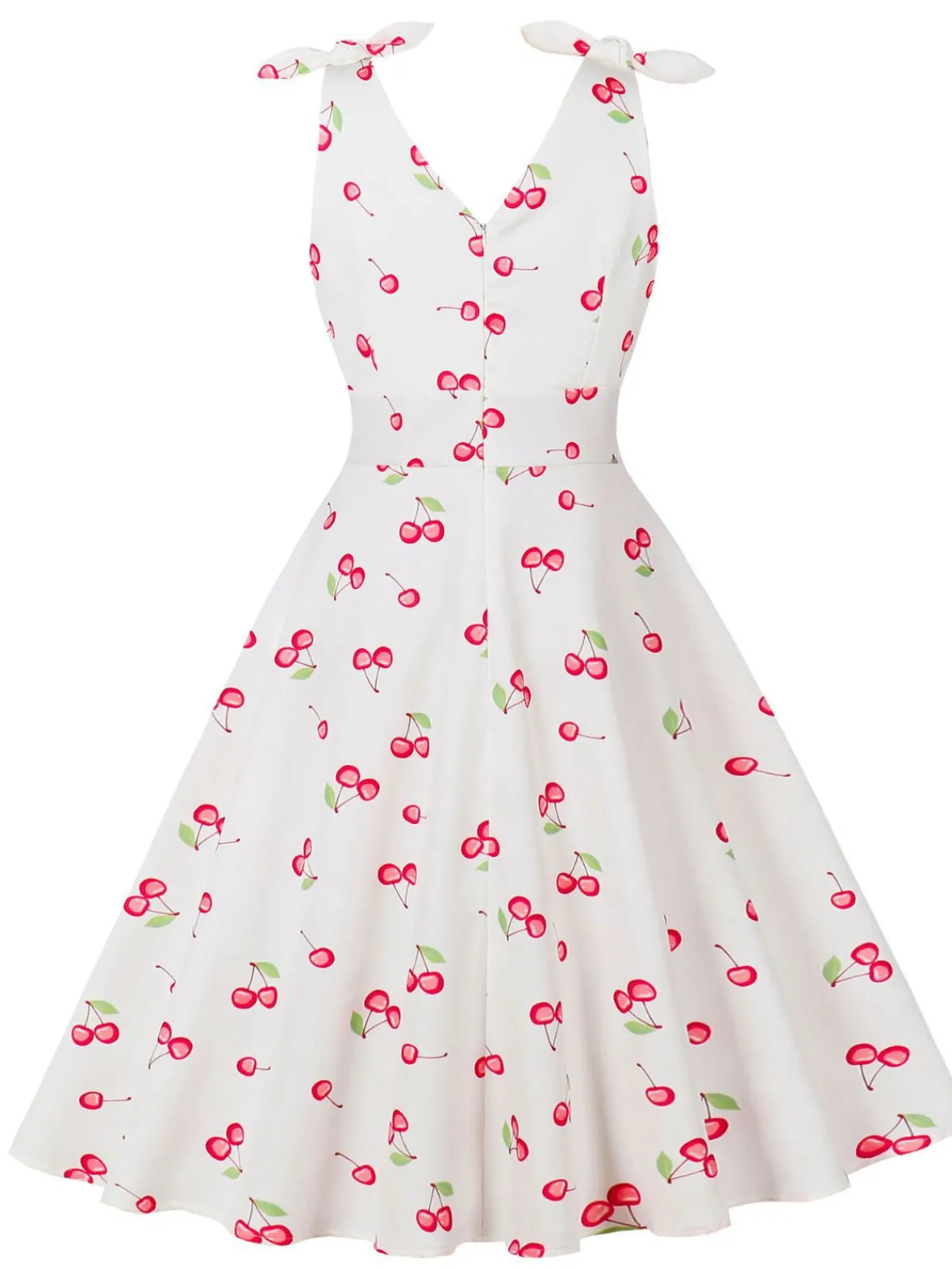 Clearance Retro Stage 1950s Cherry Sleeveless V-Neck Dress White