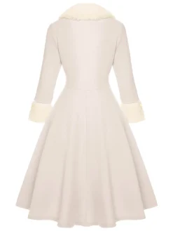 Outlet Retro Stage White 1950s Christmas Lapel Dress