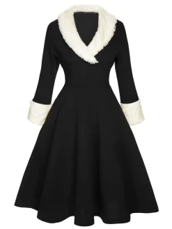 Outlet Retro Stage White 1950s Christmas Lapel Dress