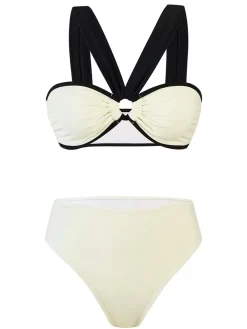 New Retro Stage 1950s Colorblock Wide-Straps Swimsuit White