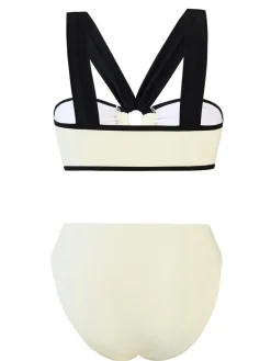 New Retro Stage 1950s Colorblock Wide-Straps Swimsuit White