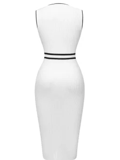 Discount Retro Stage White 1960s Contrast Binding Knit Dress