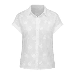 Hot Retro Stage 1950s Cotton Embroidery Flower Lapel Blouse White
