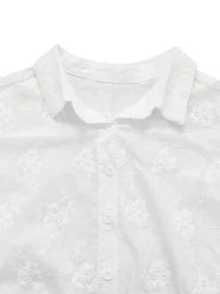 Hot Retro Stage 1950s Cotton Embroidery Flower Lapel Blouse White