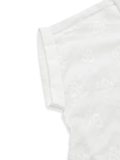 Hot Retro Stage 1950s Cotton Embroidery Flower Lapel Blouse White