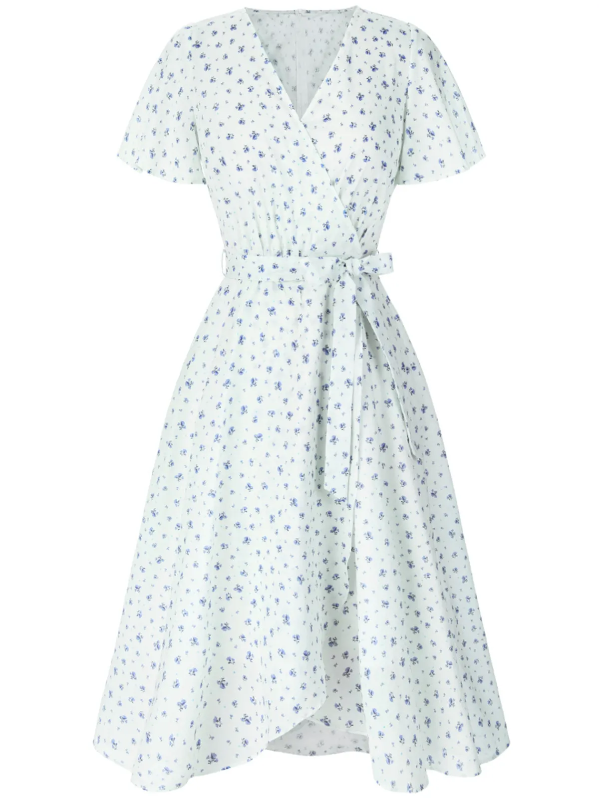 Discount Retro Stage 1940s Cotton Slanted Tie Floral Dress White