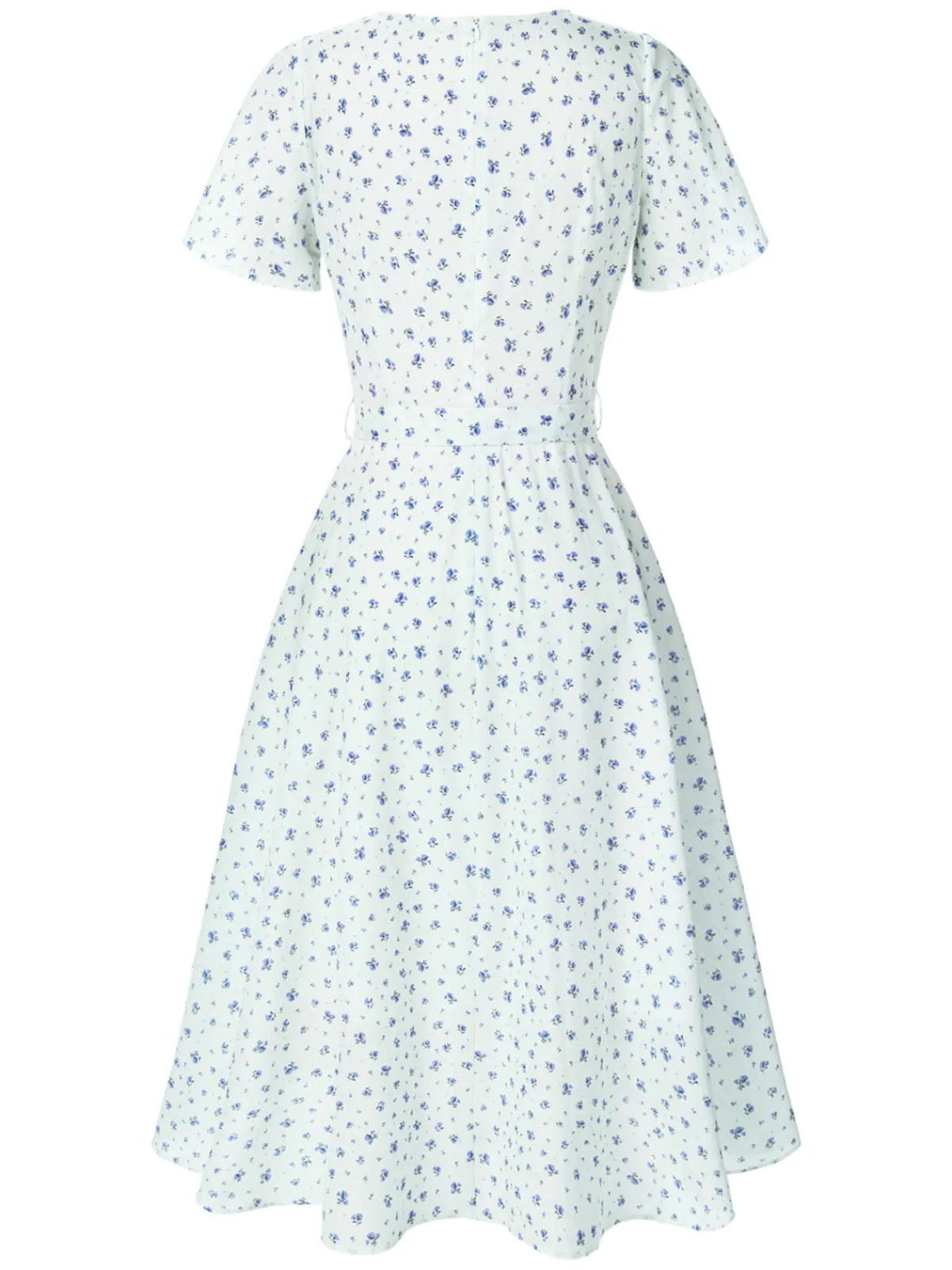 Discount Retro Stage 1940s Cotton Slanted Tie Floral Dress White
