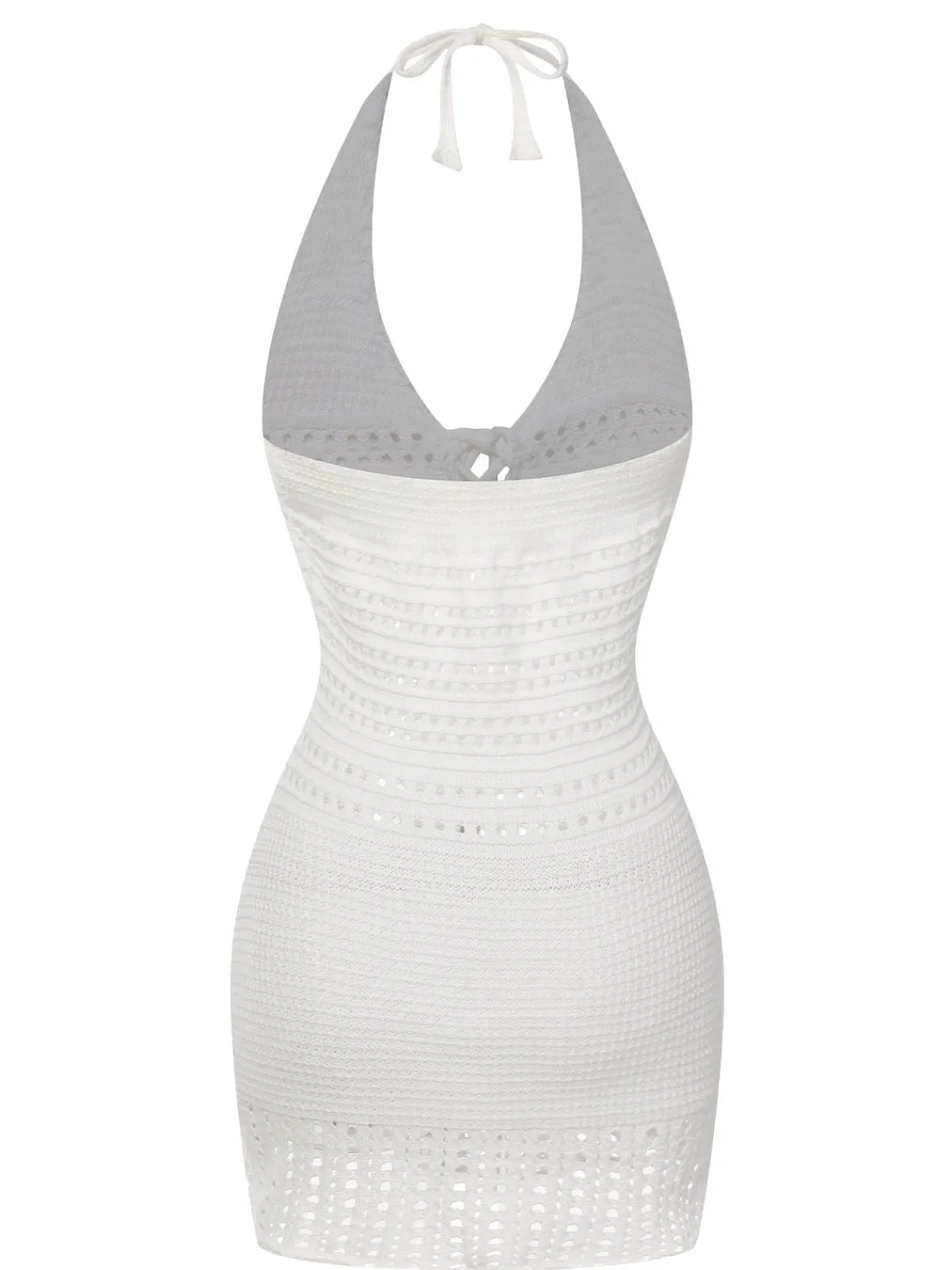 Discount Retro Stage 1960s Cross Lacing Crochet Dress White
