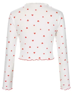 Fashion Retro Stage White 1970s Curled Heart Bow Long Sleeve Pajamas White & Red