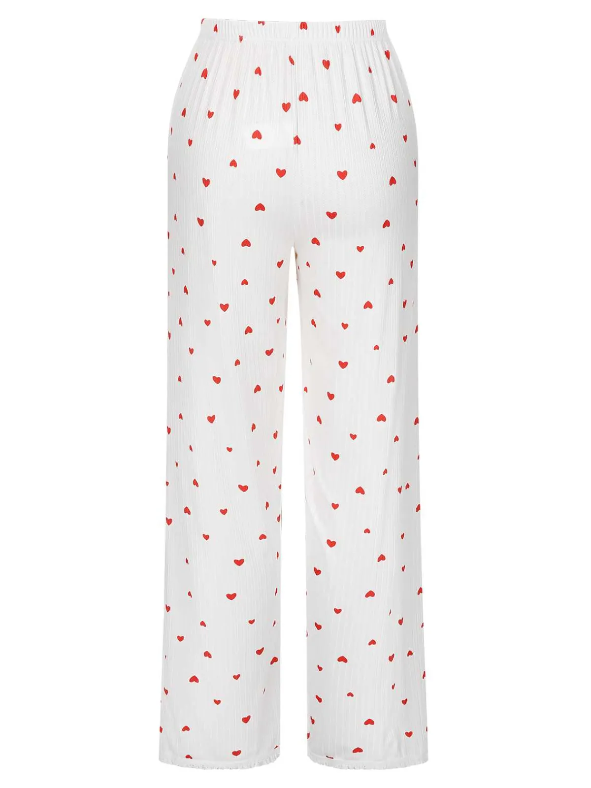 Fashion Retro Stage White 1970s Curled Heart Bow Long Sleeve Pajamas White & Red
