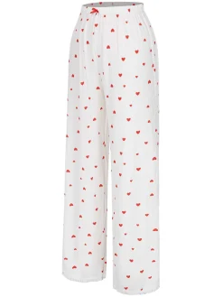 Fashion Retro Stage White 1970s Curled Heart Bow Long Sleeve Pajamas White & Red