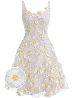 Discount Retro Stage 1950s Daisy Dreamer Vintage Dress White