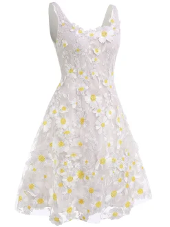 Discount Retro Stage 1950s Daisy Dreamer Vintage Dress White