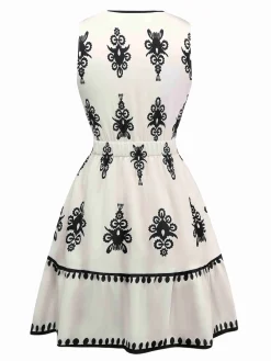 Online Retro Stage 1970s Deep V Boho Floral Dress White