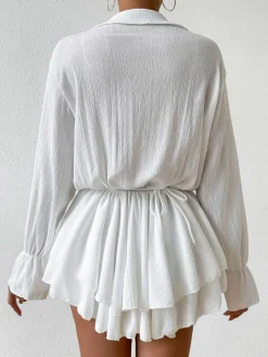 Clearance Retro Stage 1950s Deep V-Neck 3D Floral Skirt Cover Up White