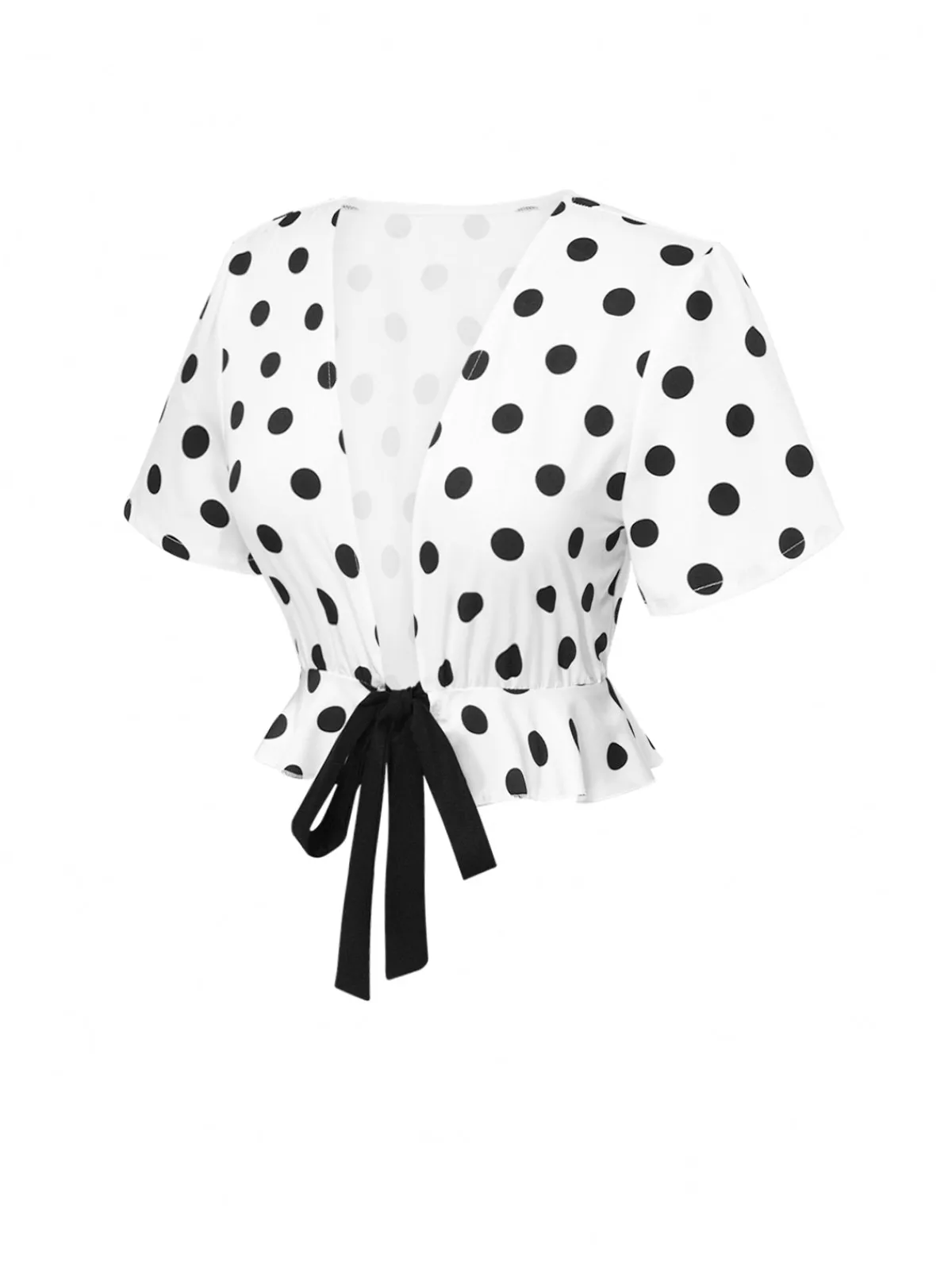 Sale Retro Stage 1950s Deep V-Neck Polka Dots Top White