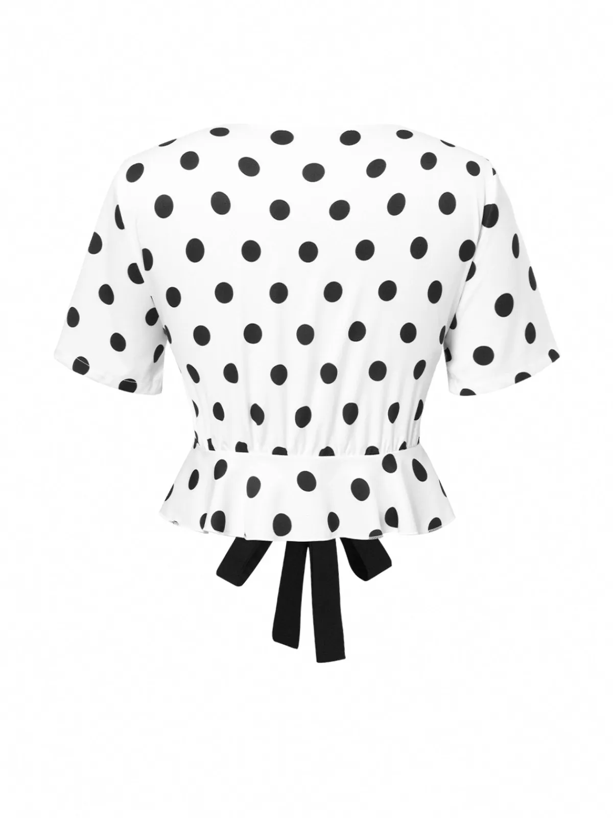 Sale Retro Stage 1950s Deep V-Neck Polka Dots Top White