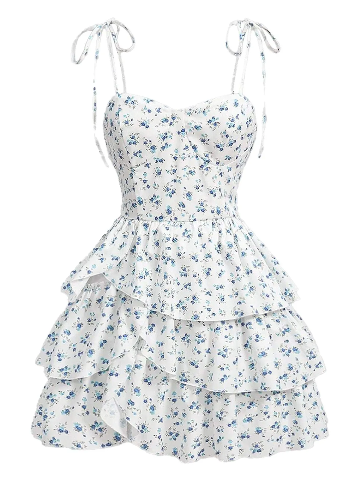 Best Retro Stage 1960s Ditsy Floral Cake Dress White
