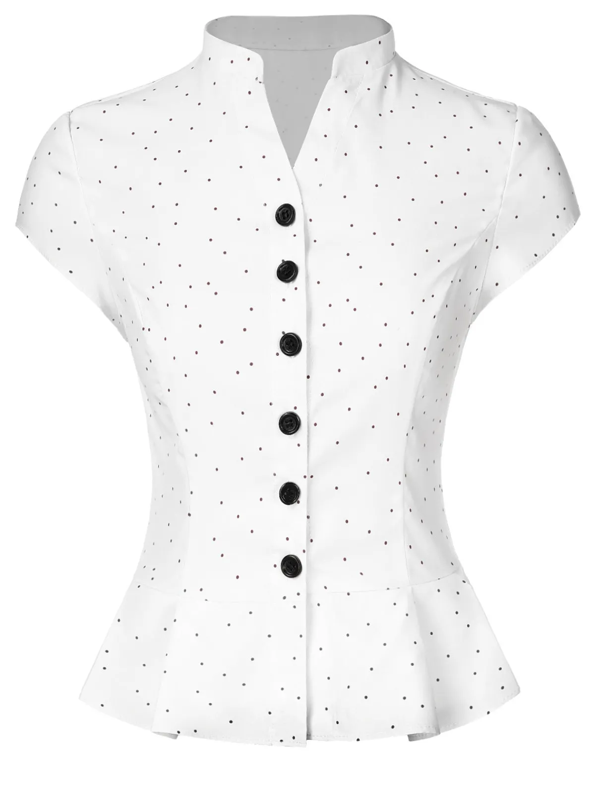 Best Retro Stage 1930s Dots Pleated Hem Smocked Blouse White