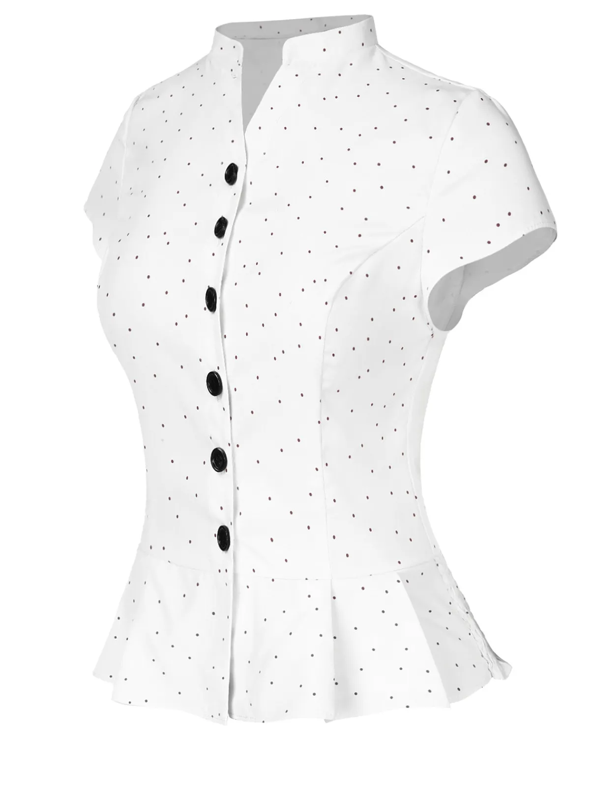 Best Retro Stage 1930s Dots Pleated Hem Smocked Blouse White