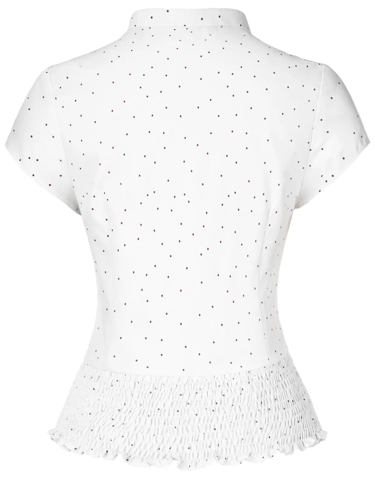 Best Retro Stage 1930s Dots Pleated Hem Smocked Blouse White