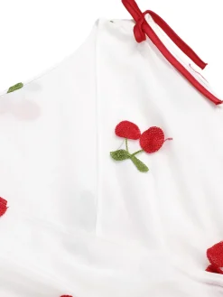 New Retro Stage 1950s Embroidered Cherry Mesh Dress White
