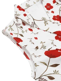 Best Retro Stage 1930s Floral Asymmetric Lapel Top White