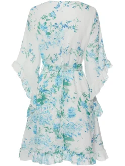 Best Retro Stage 1960s Floral Chiffon V-Neck Dress White