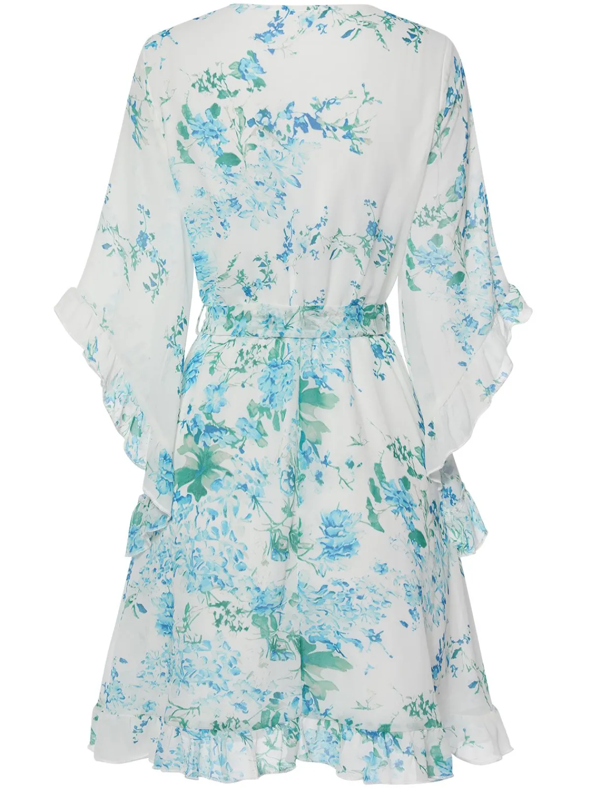 Best Retro Stage 1960s Floral Chiffon V-Neck Dress White