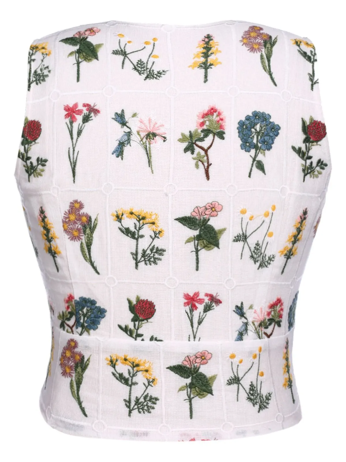 Clearance Retro Stage 1950s Floral Embroidery Crop Top White