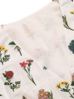 Clearance Retro Stage 1950s Floral Embroidery Crop Top White