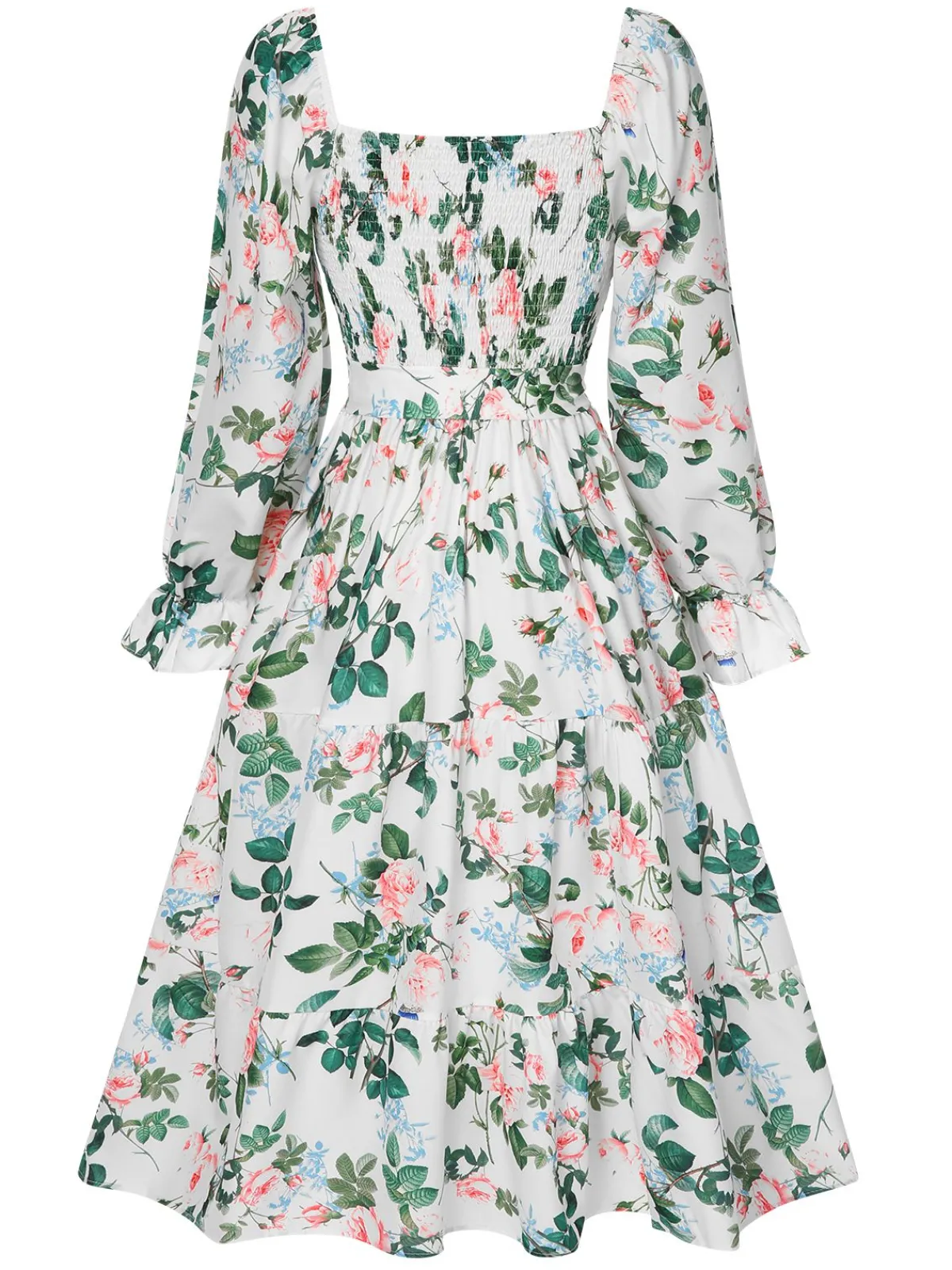 Hot Retro Stage 1940s Floral Pleated Belt Dress White