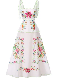 New Retro Stage 1940s Floral Print Tie Back Dress White